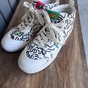 Keith Haring White Graphic High-Top Sneakers with Colorful Accents